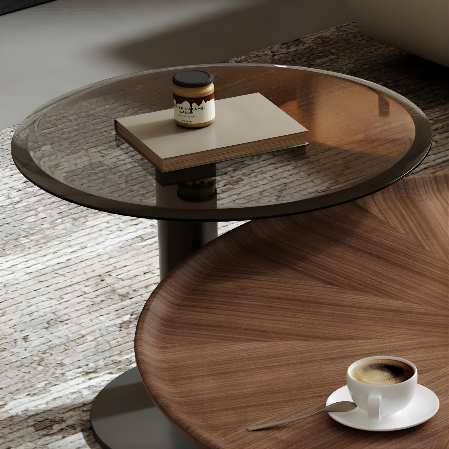 Quinn Coffee & Side Table Set – Dark Wood & Glass