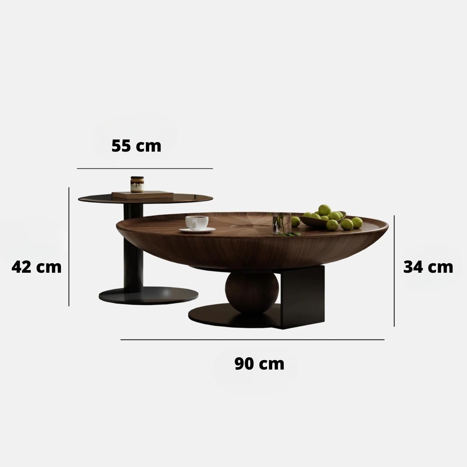 Quinn Coffee & Side Table Set – Dark Wood & Glass