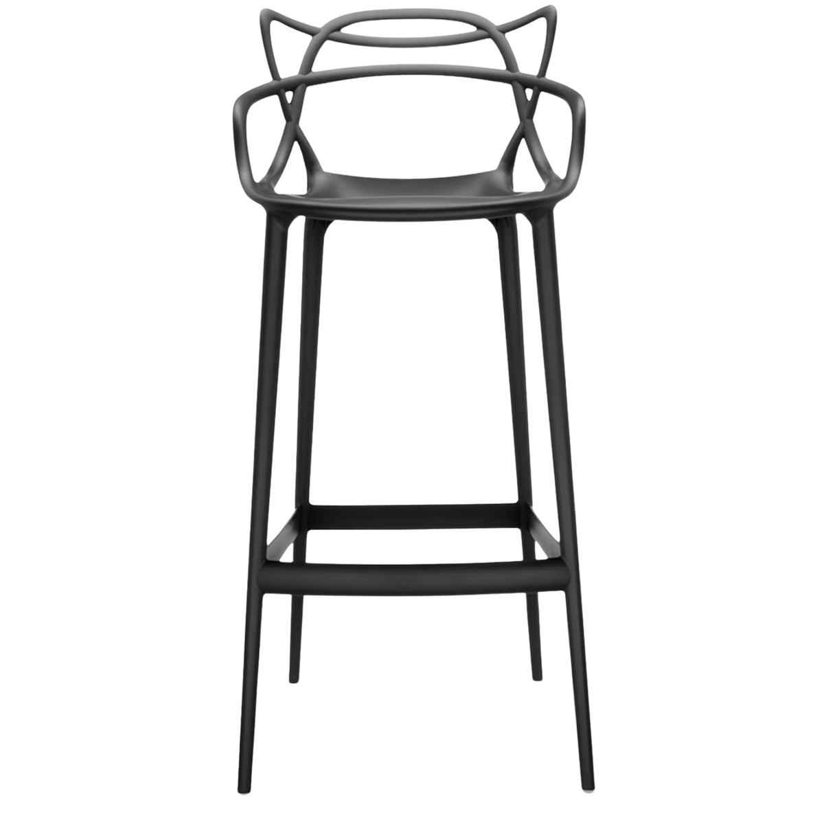 Black bar stool with modern design on a white background