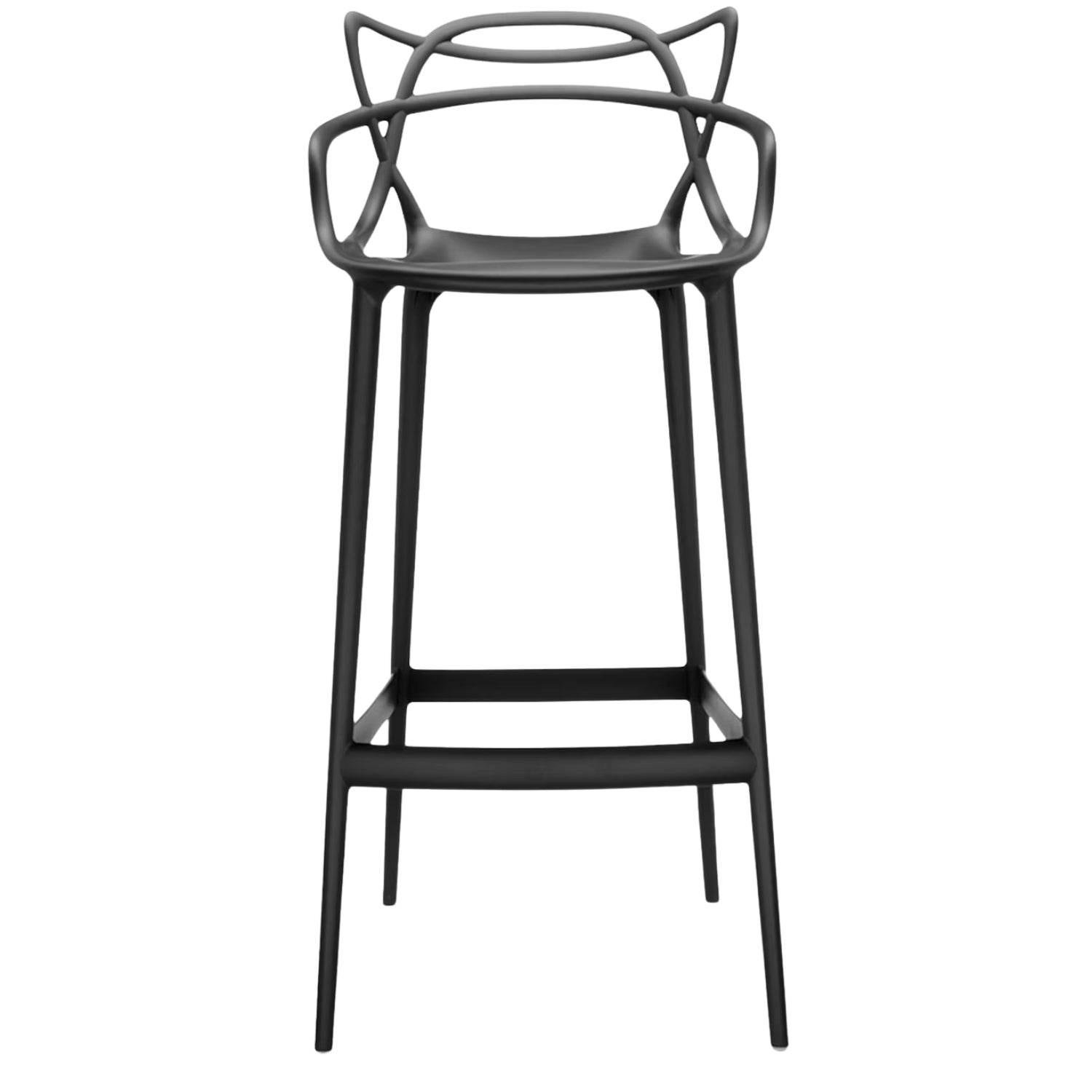 Black bar stool with modern design on a white background