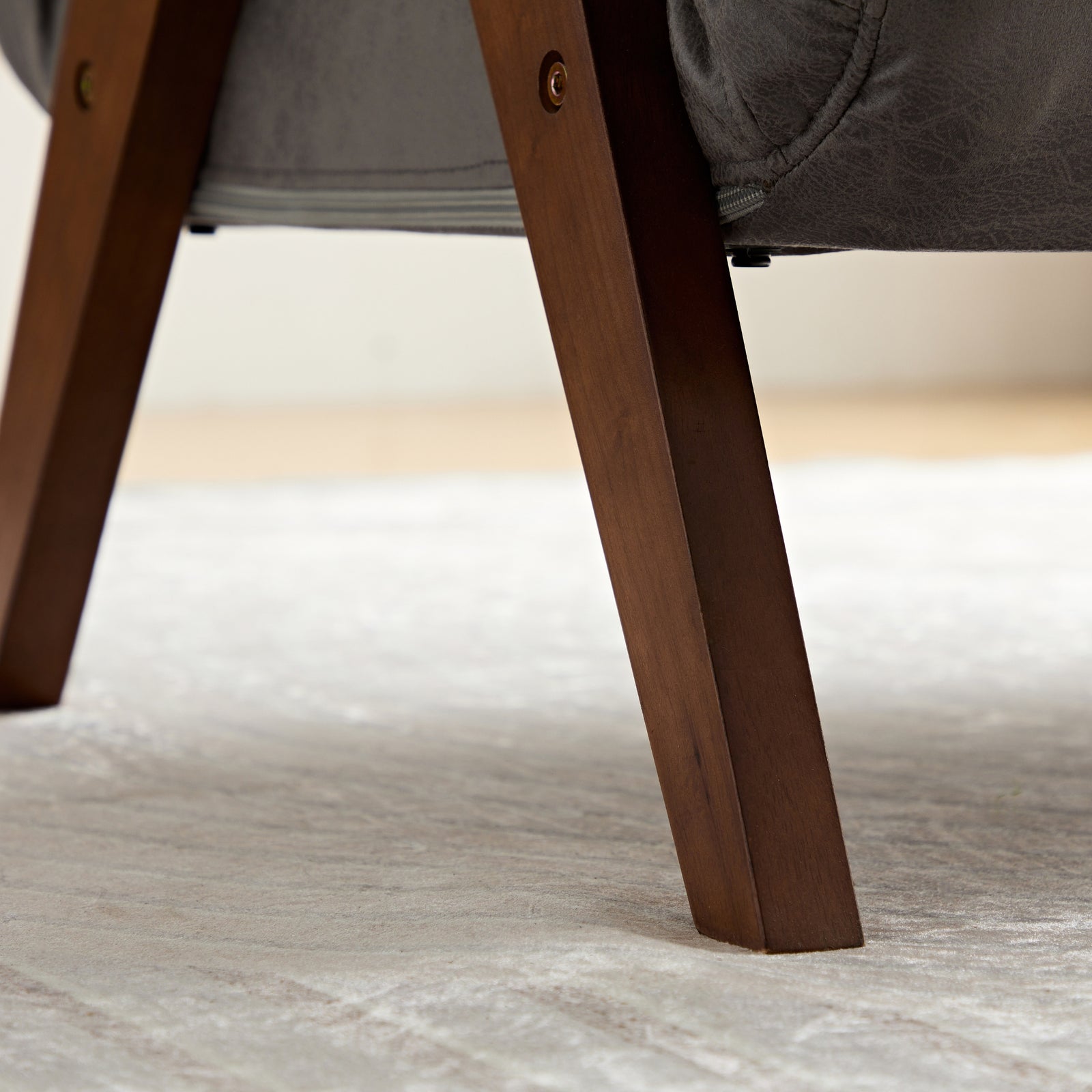  A detailed view of a chair with wooden legs - Ariton Tri-Fold Sleeper Convertible Chair with Pillow, Solid Wood.