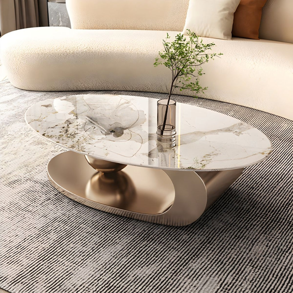 A modern living room with a Cavalleto gold coffee table.