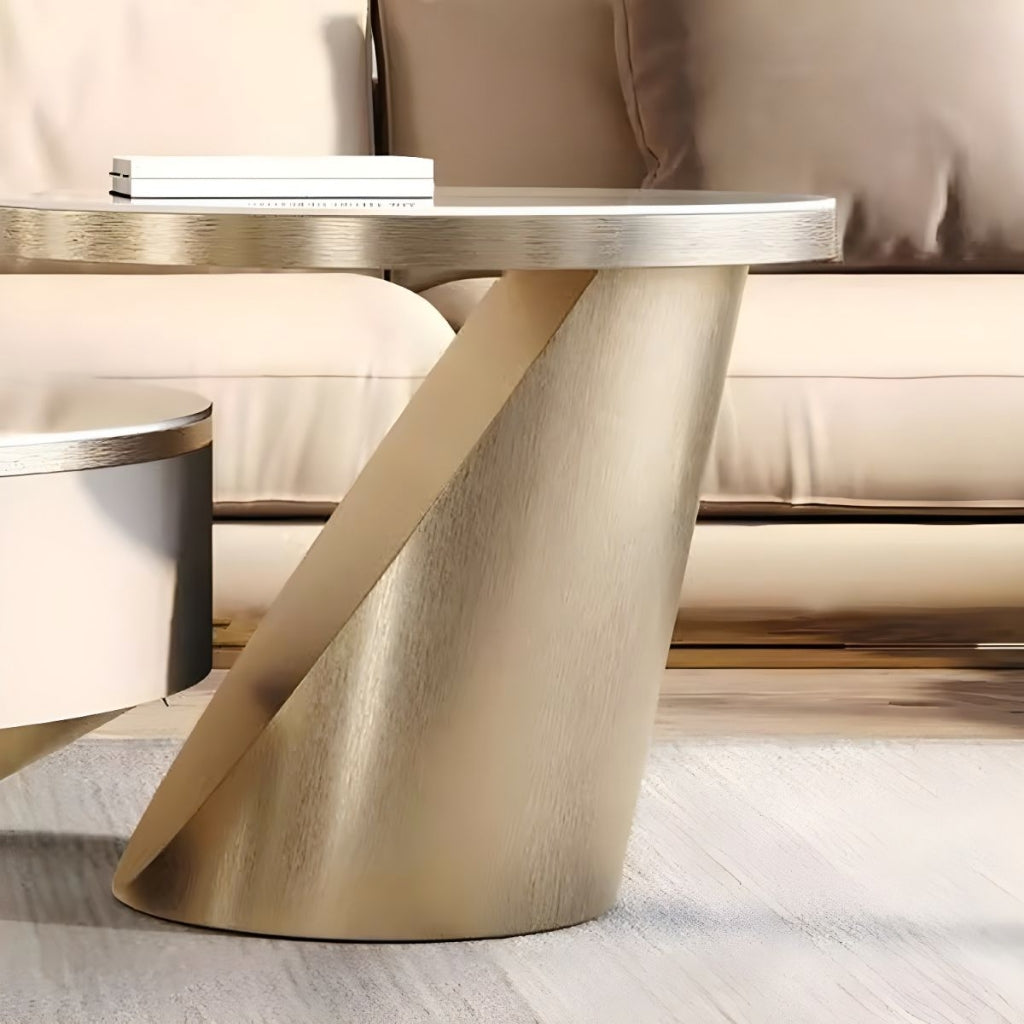 A sleek coffee table with a shiny gold finish, part of the Aspen Gold Coffee & End Table Set.