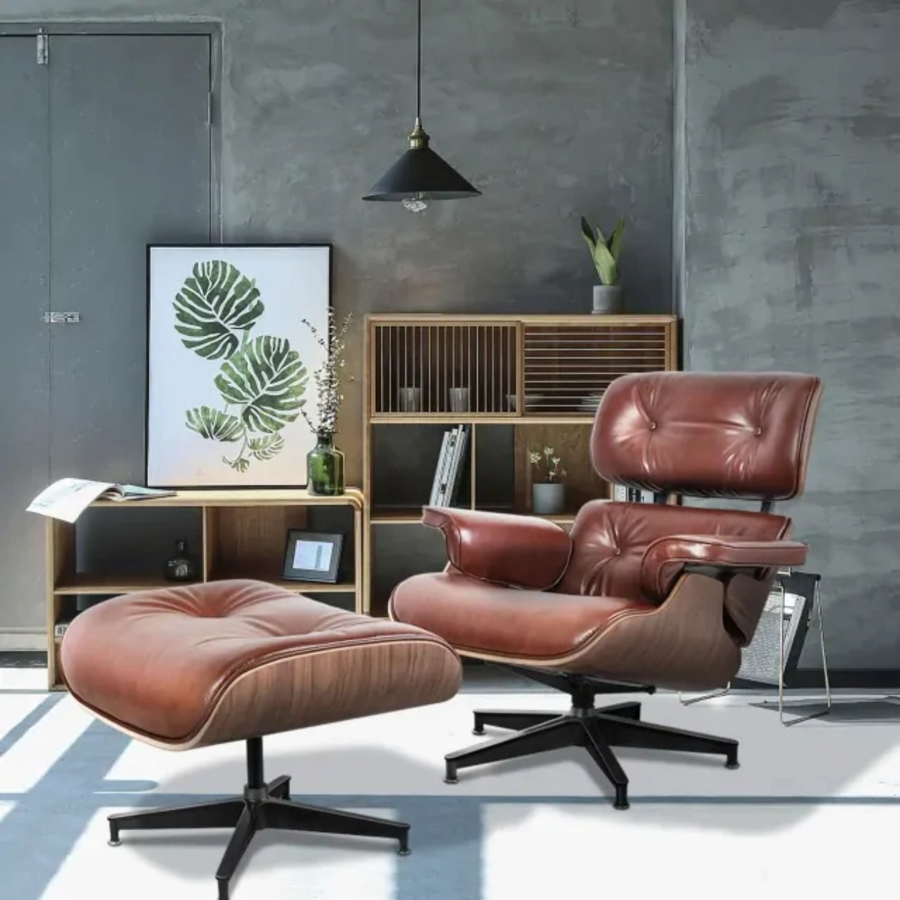 a sleek eames lounge chair and ottoman in brown perfect for relaxation and stylish decor