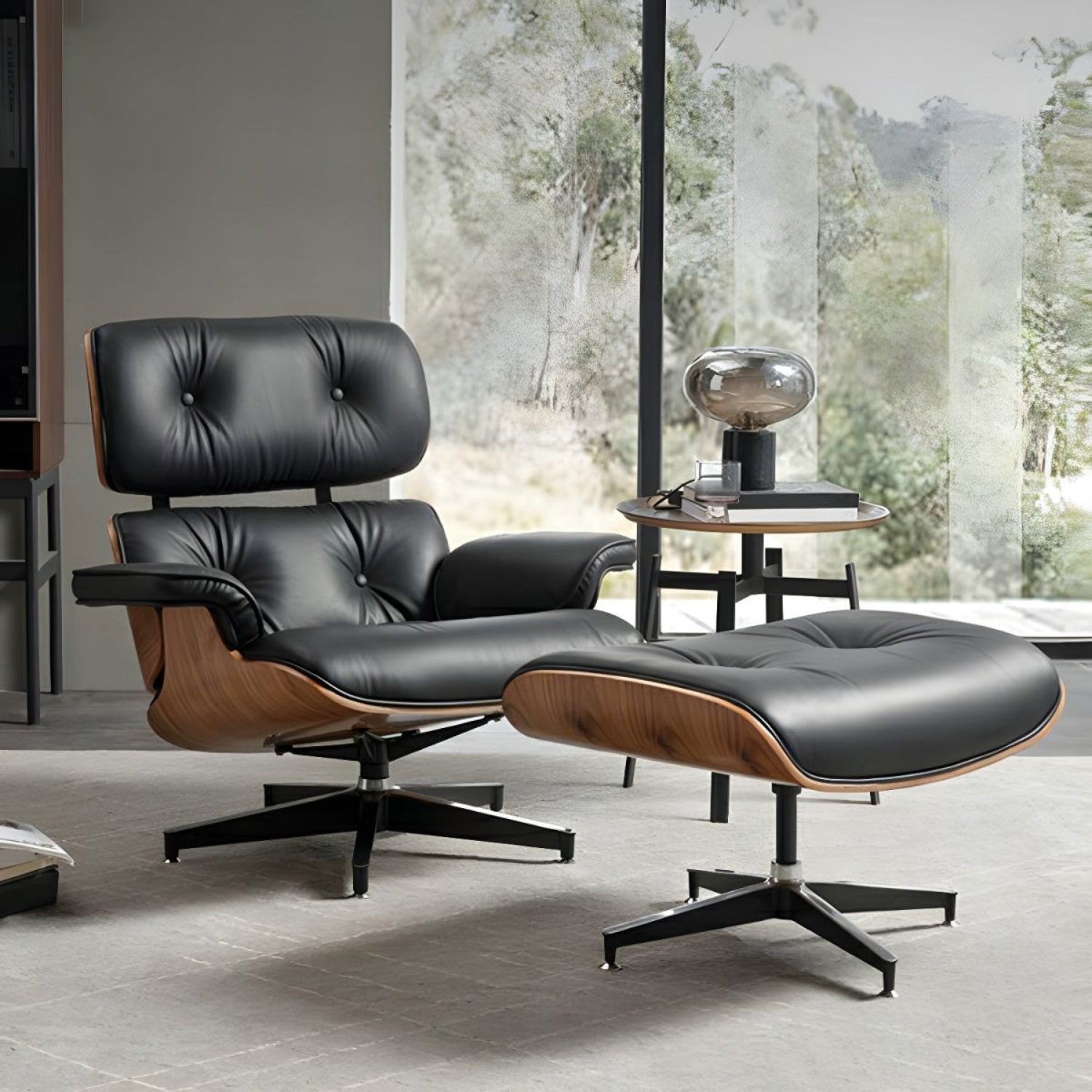 Iconic Eames lounge chair and ottoman, a timeless design for ultimate comfort.