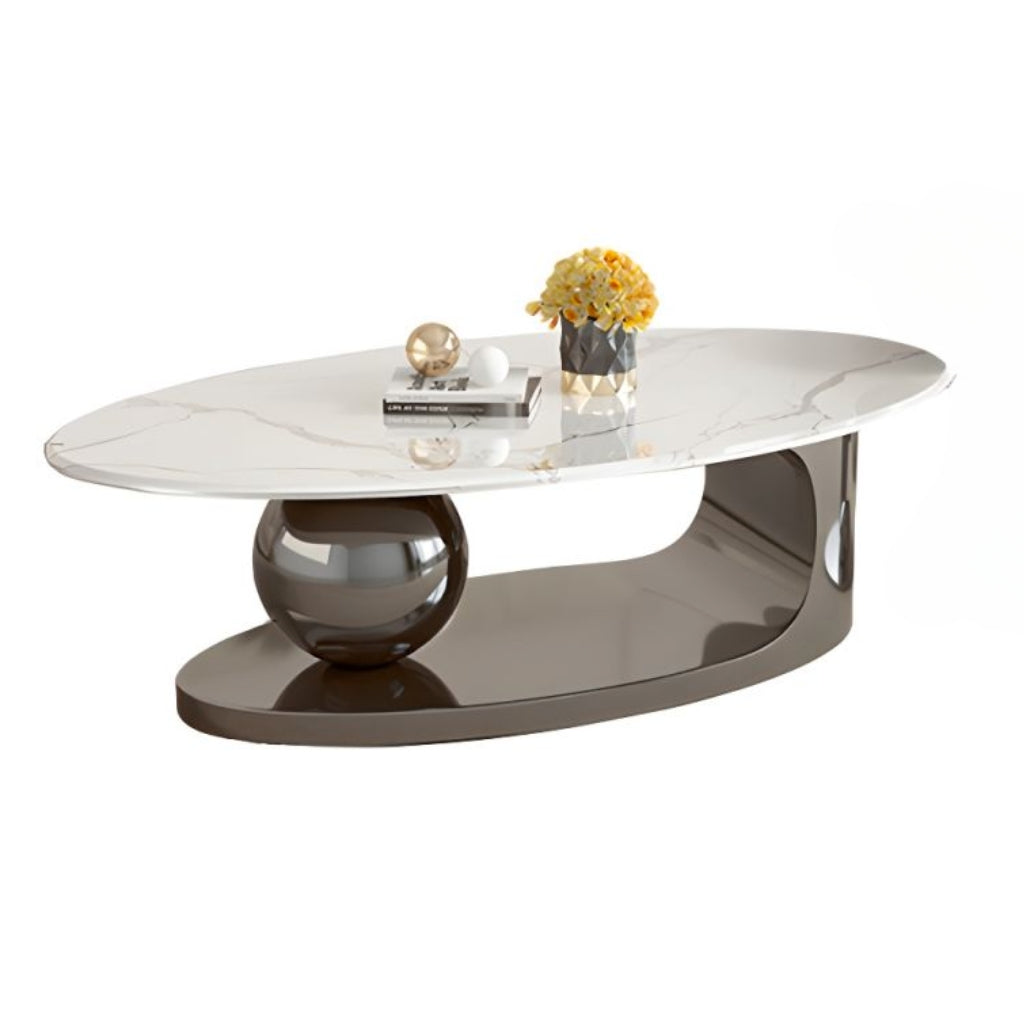 A sleek marble coffee table named Cavalleto Black, featuring a decorative vase on its surface.