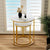 A stylish Dalia Nesting End Table Set Gold with a round marble top, gold legs, and a plant.
