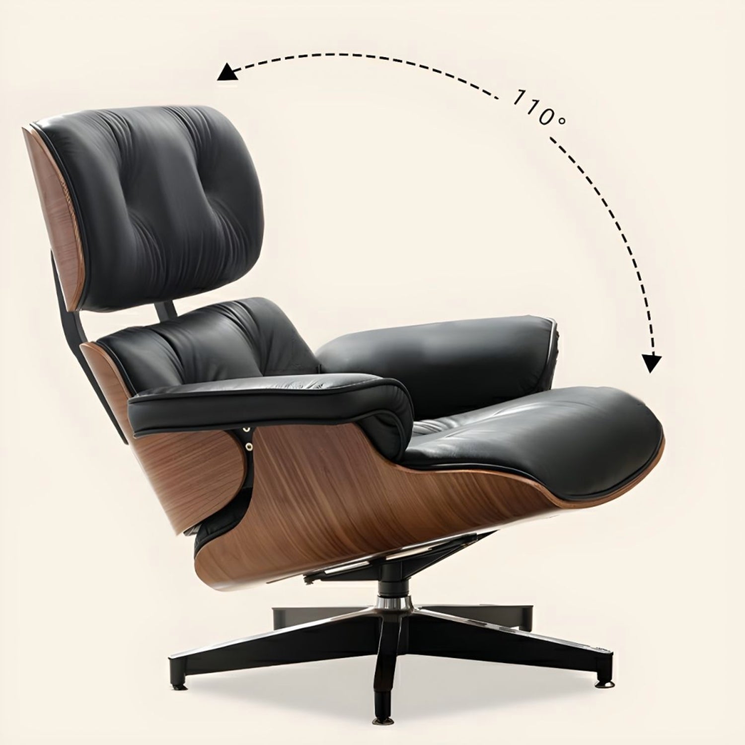 A visual representation of the iconic Eames lounge chair featuring reclining measurements for a detailed understanding.