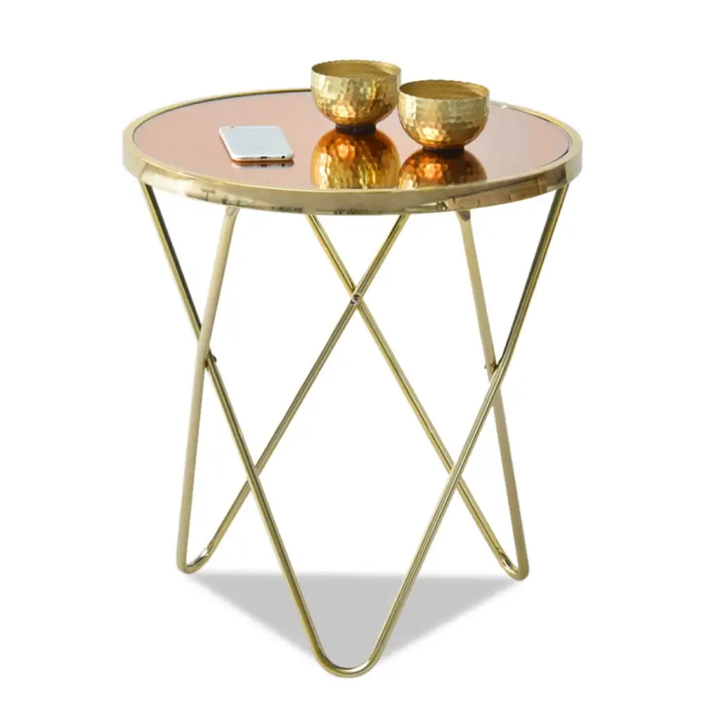 Aden Gold End Table with two bowls on top.