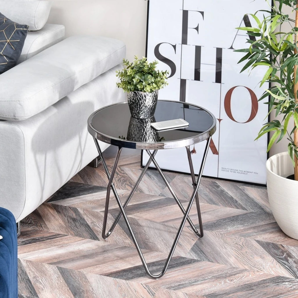 Aden silver End Table - modern side table with black frame.