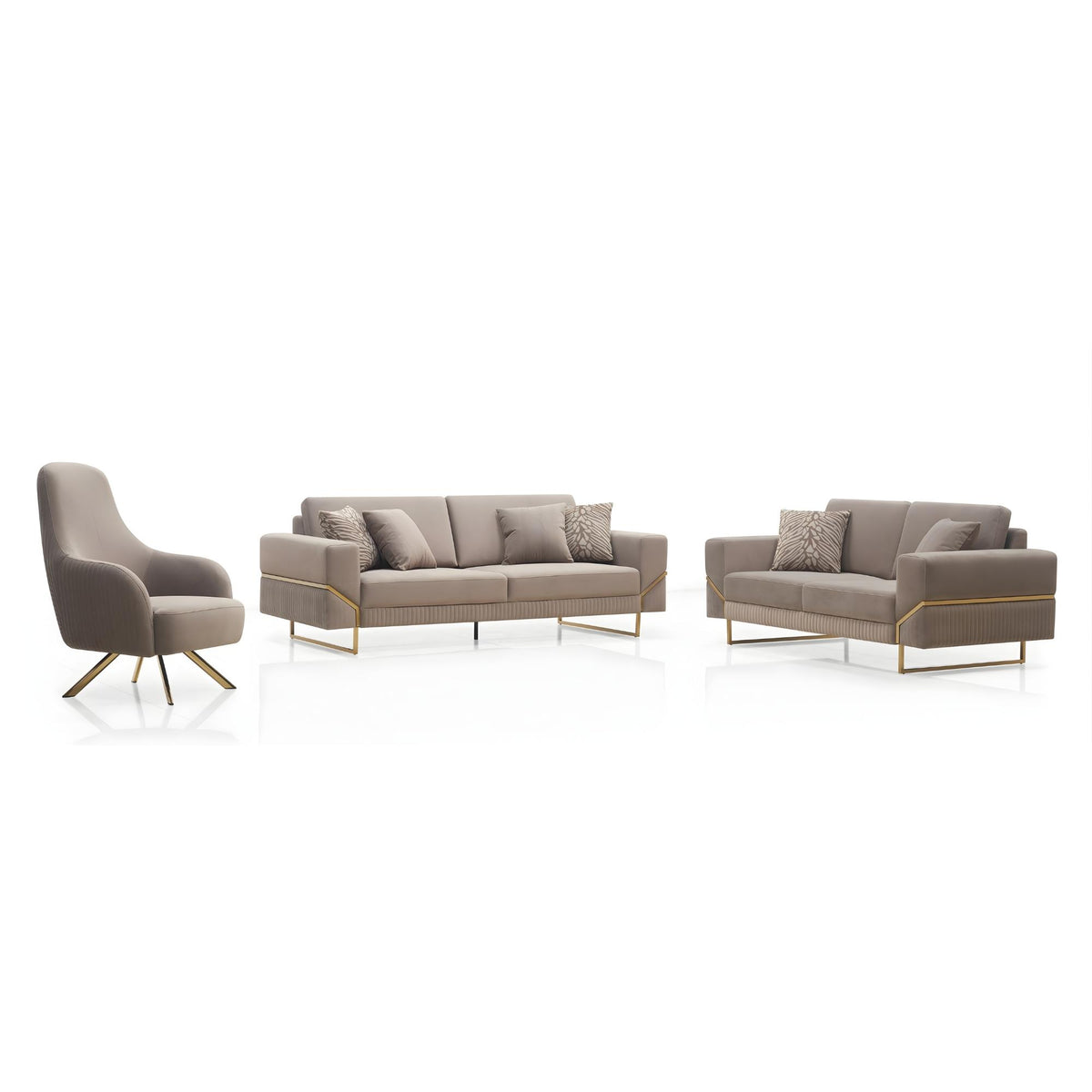 Alexa Sofa Set – Grey Gold Trim