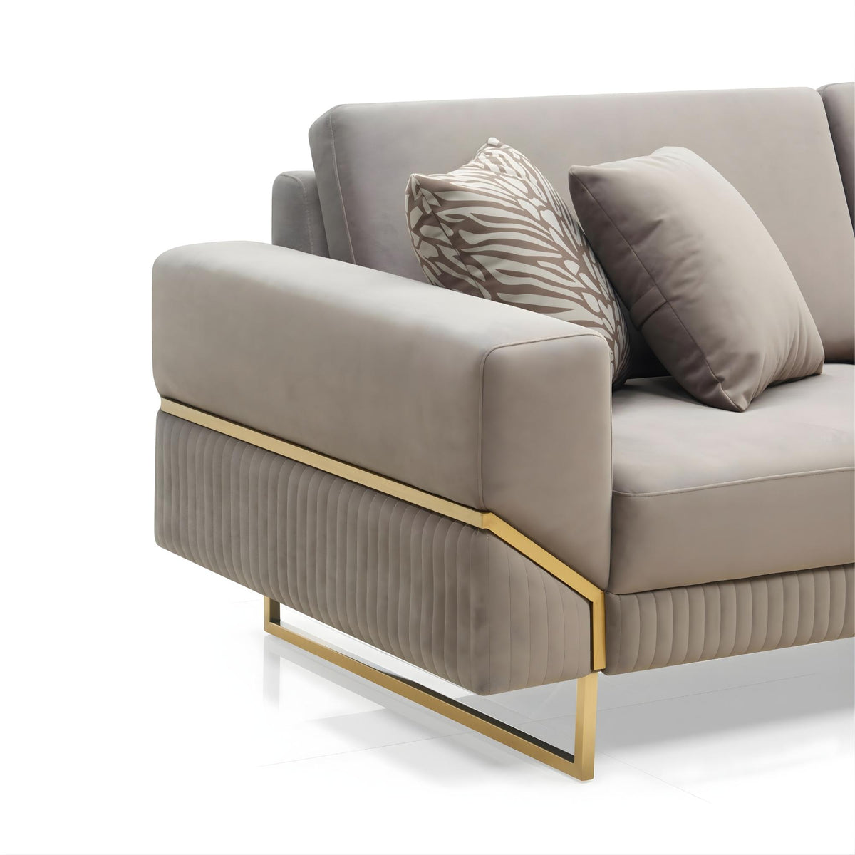 Alexa Sofa Set – Grey Gold Trim