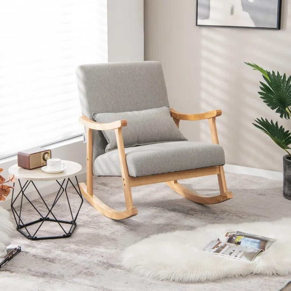 alona rocking arm chair light grey in bedroom