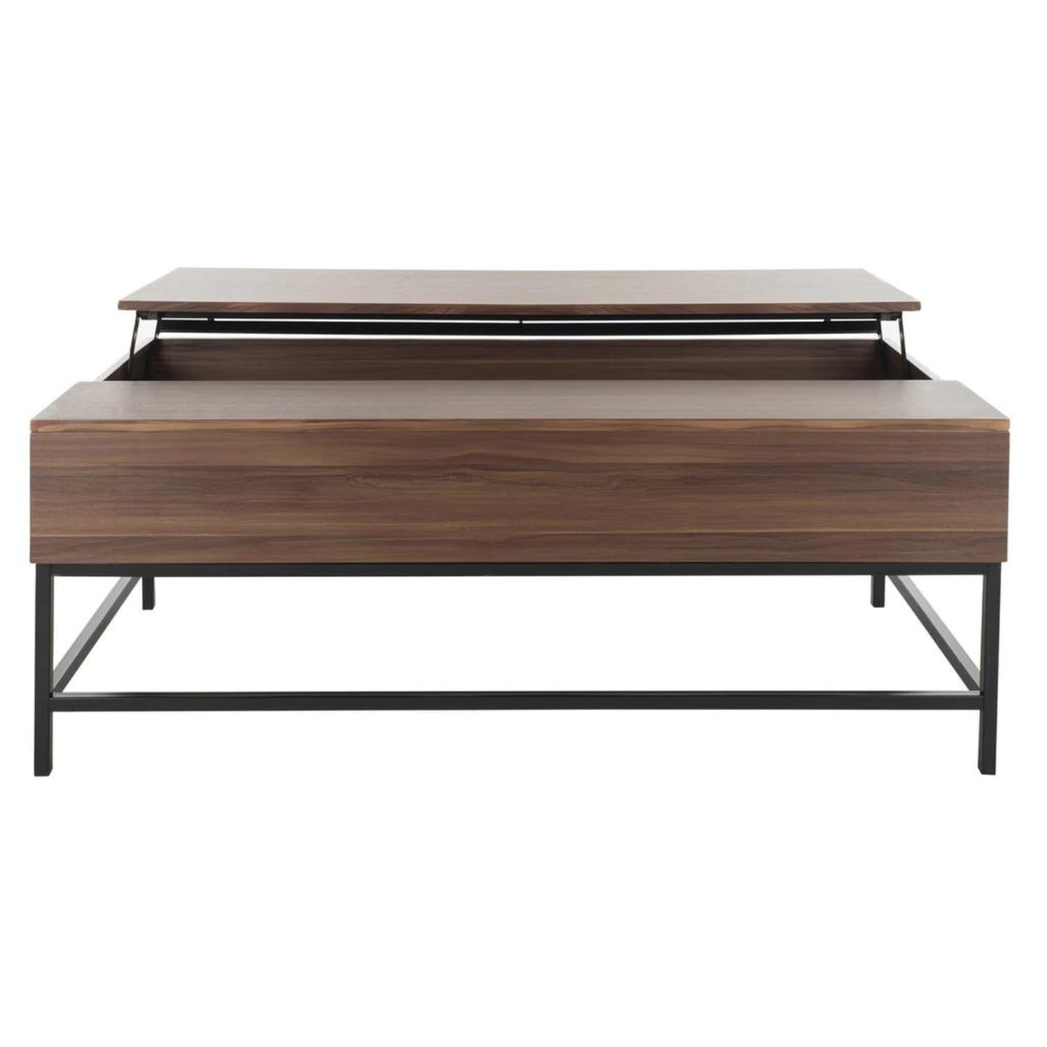 Askov Lift Top Coffee Table with wooden top and metal frame.