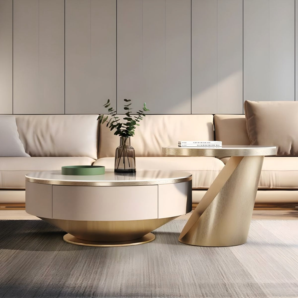 Aspen Gold Coffee & End Table Set: A chic gold coffee table featuring a glass top.