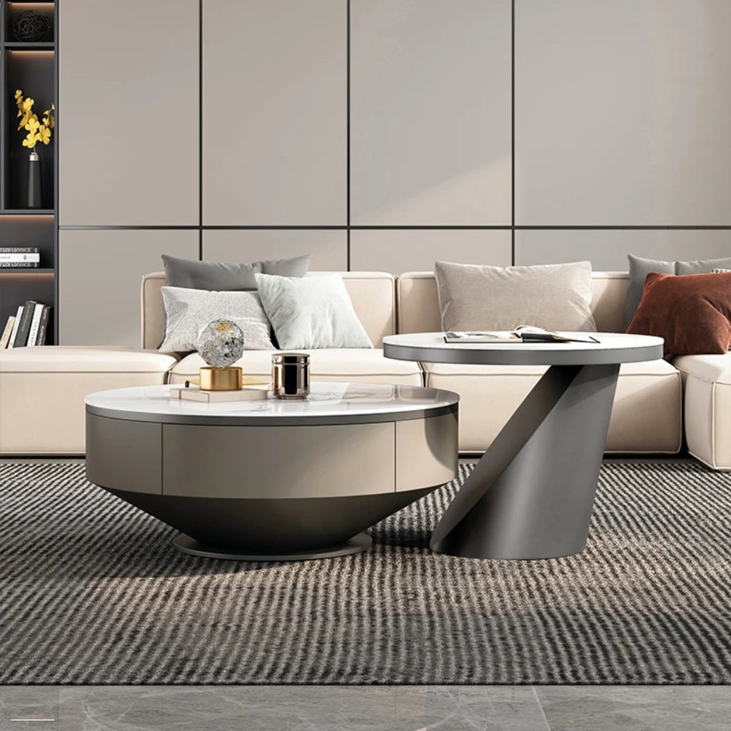 Aspen Grey coffee table set with a contemporary circular design.