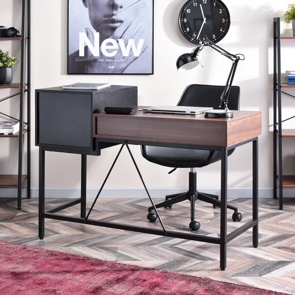 Black and brown Bloomsbury Writing Desk view from the back.