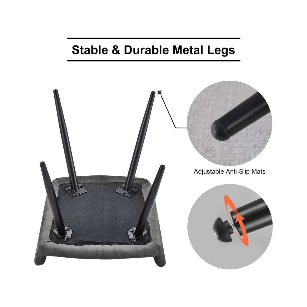 Campbell grey velvet dining chair leg features.