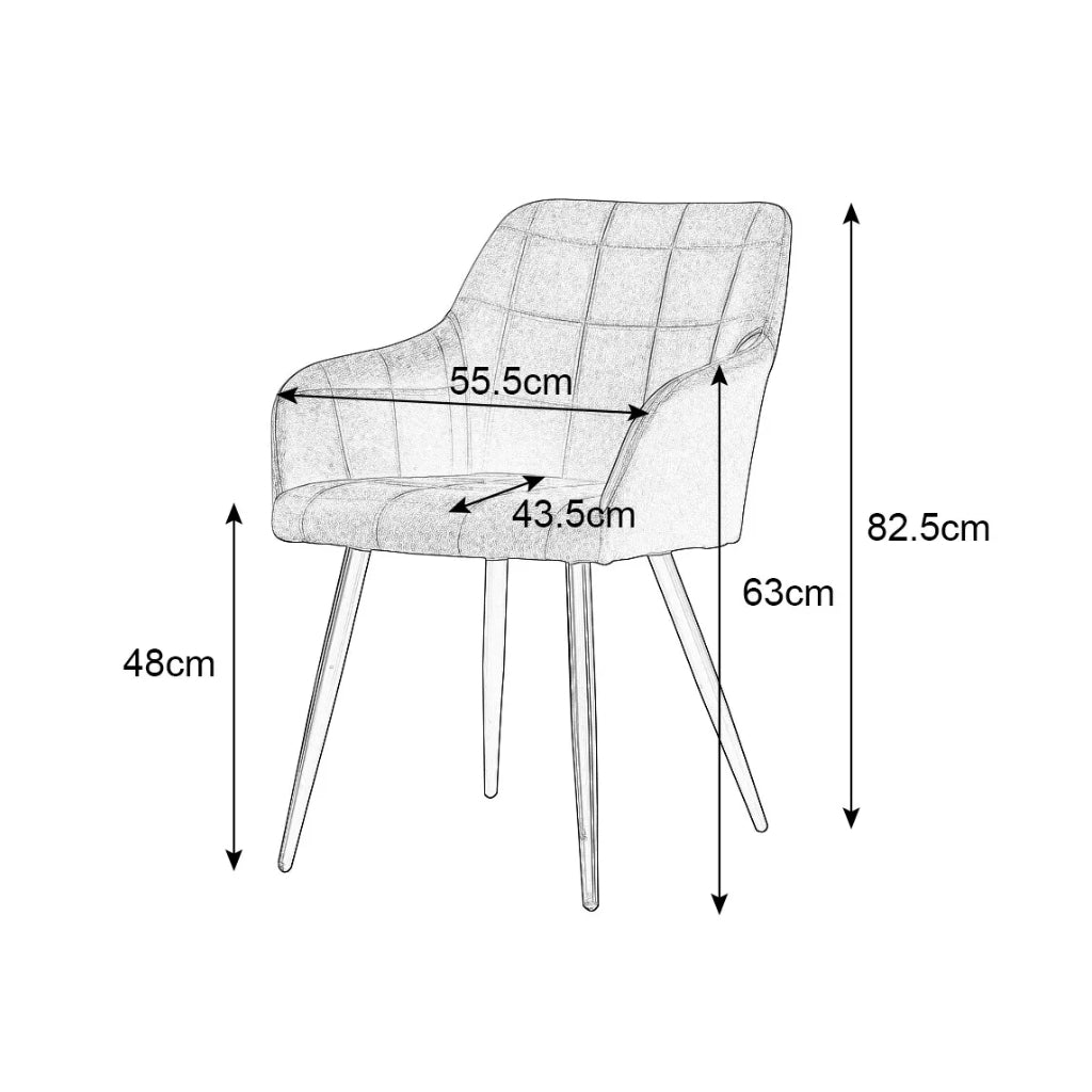 Campbell grey velvet dining chair measurements and drawings.