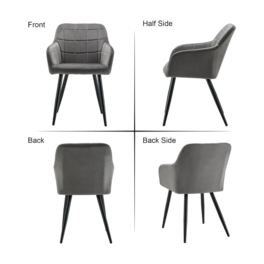 Campbell grey velvet dining chair view of all angles of chair.