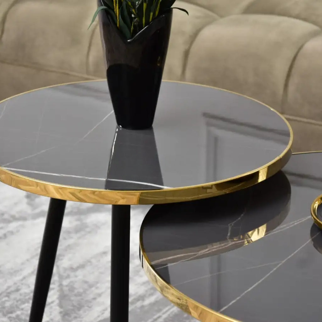 Chic Estella Coffee Table: Marble top, sleek gold legs.