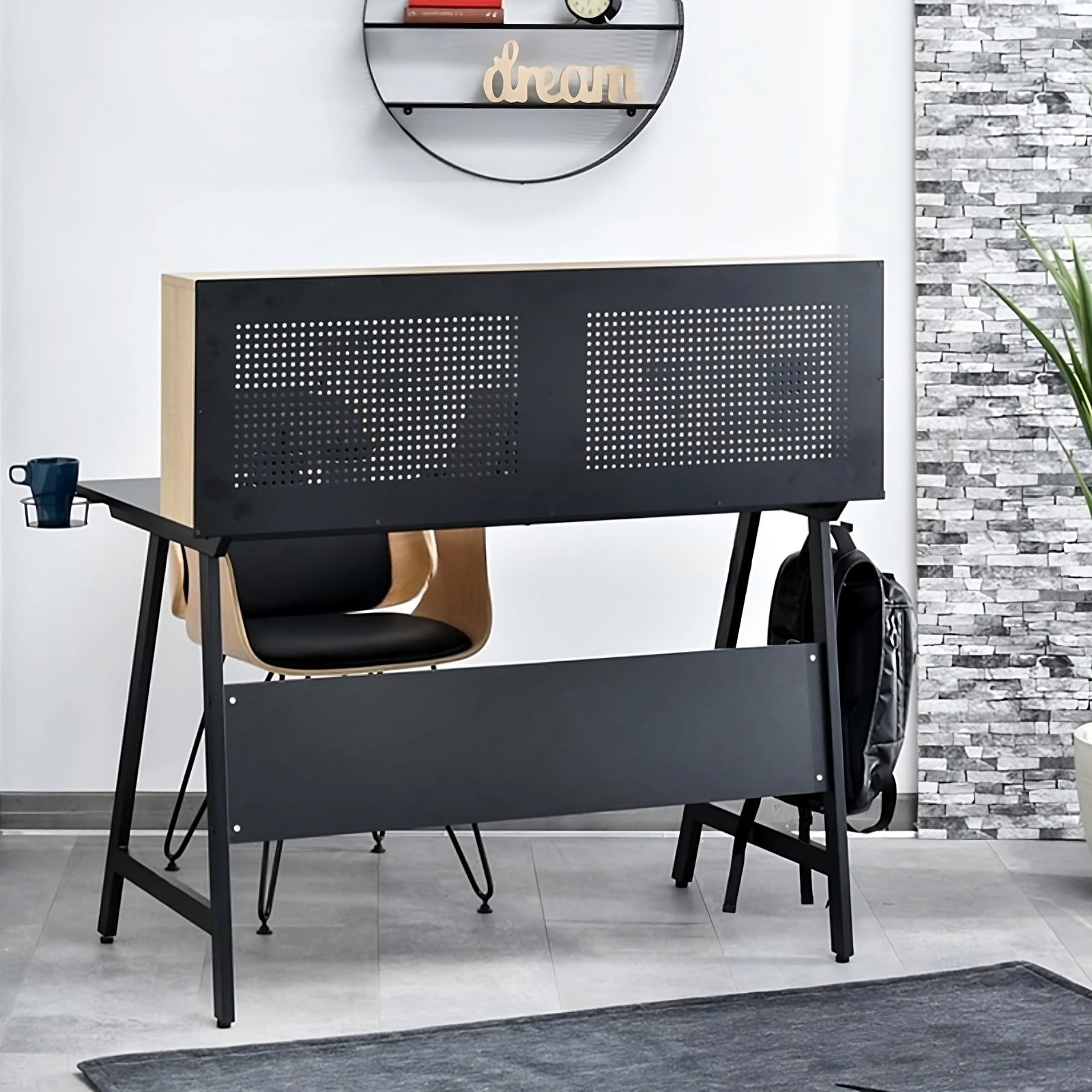 coman desk black back view