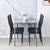 East Urban black pu dining chair around a grey dining table and white marble walls.