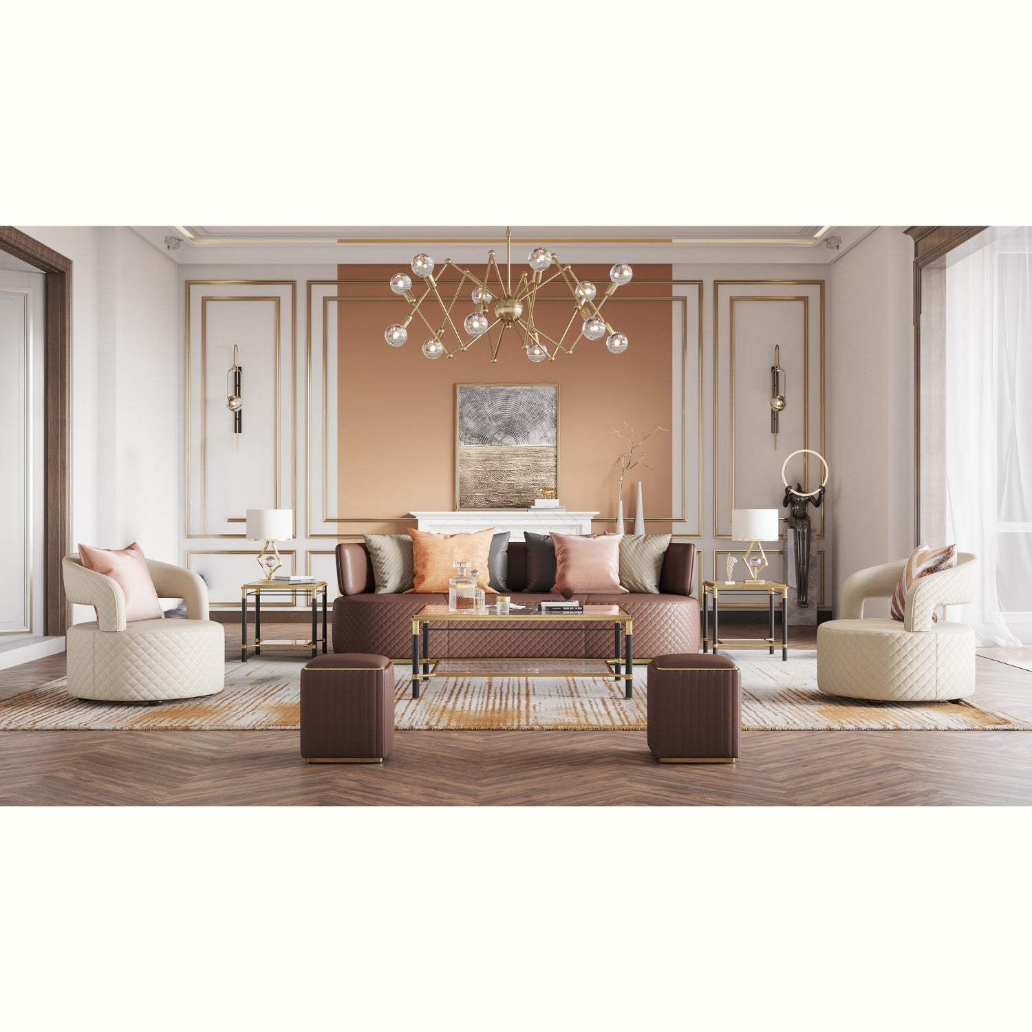 Ella Sofa Set in Leather Uppers