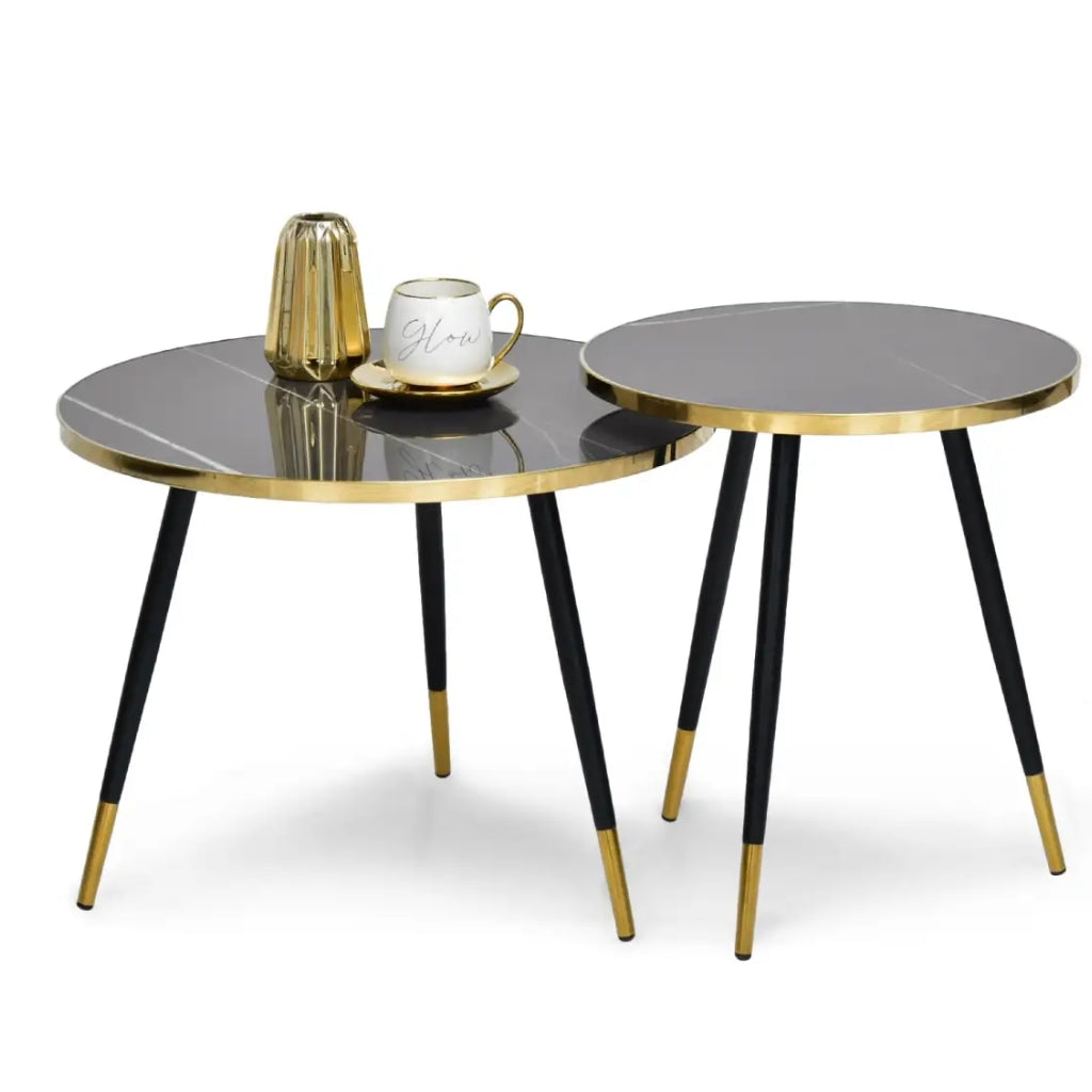 Estella Coffee Table: Marble top, gold legs.