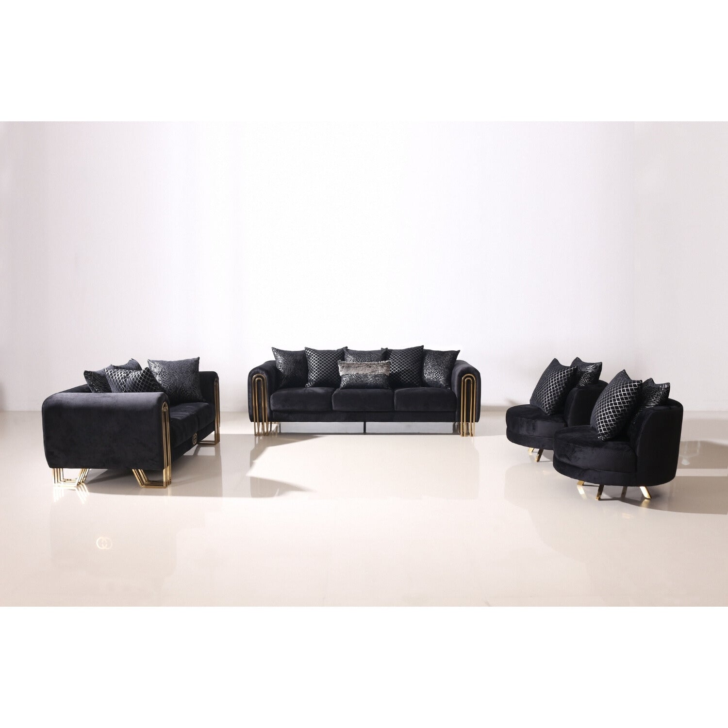 geneva sofa and armchair set gold metal base black