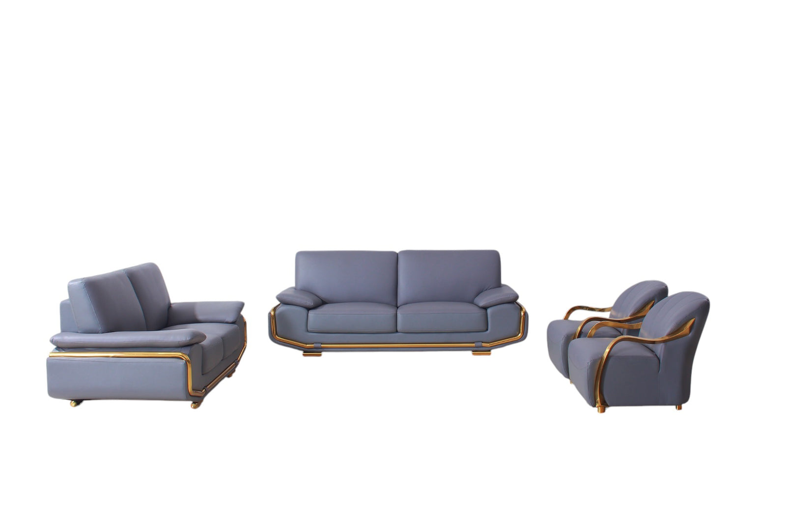 Hilton 4 Piece Sofa Set, Slate Grey with Gold