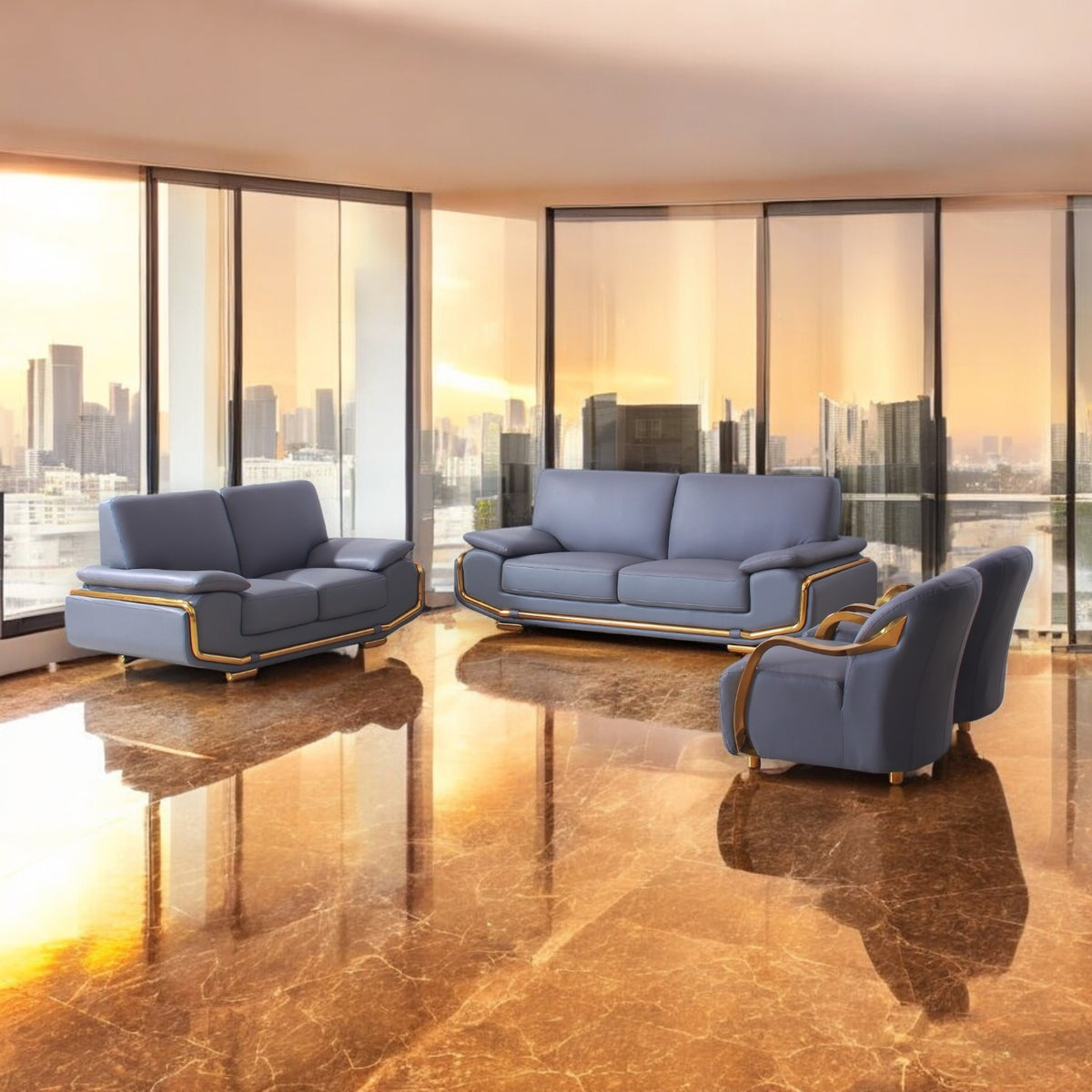 Hilton Leather Uppers 4 Piece Sofa Set