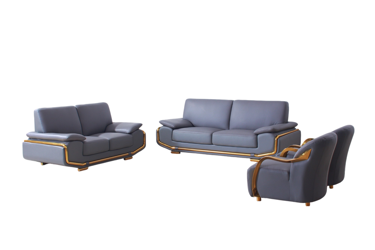 Hilton 4 Piece Sofa Set, Slate Grey with Gold