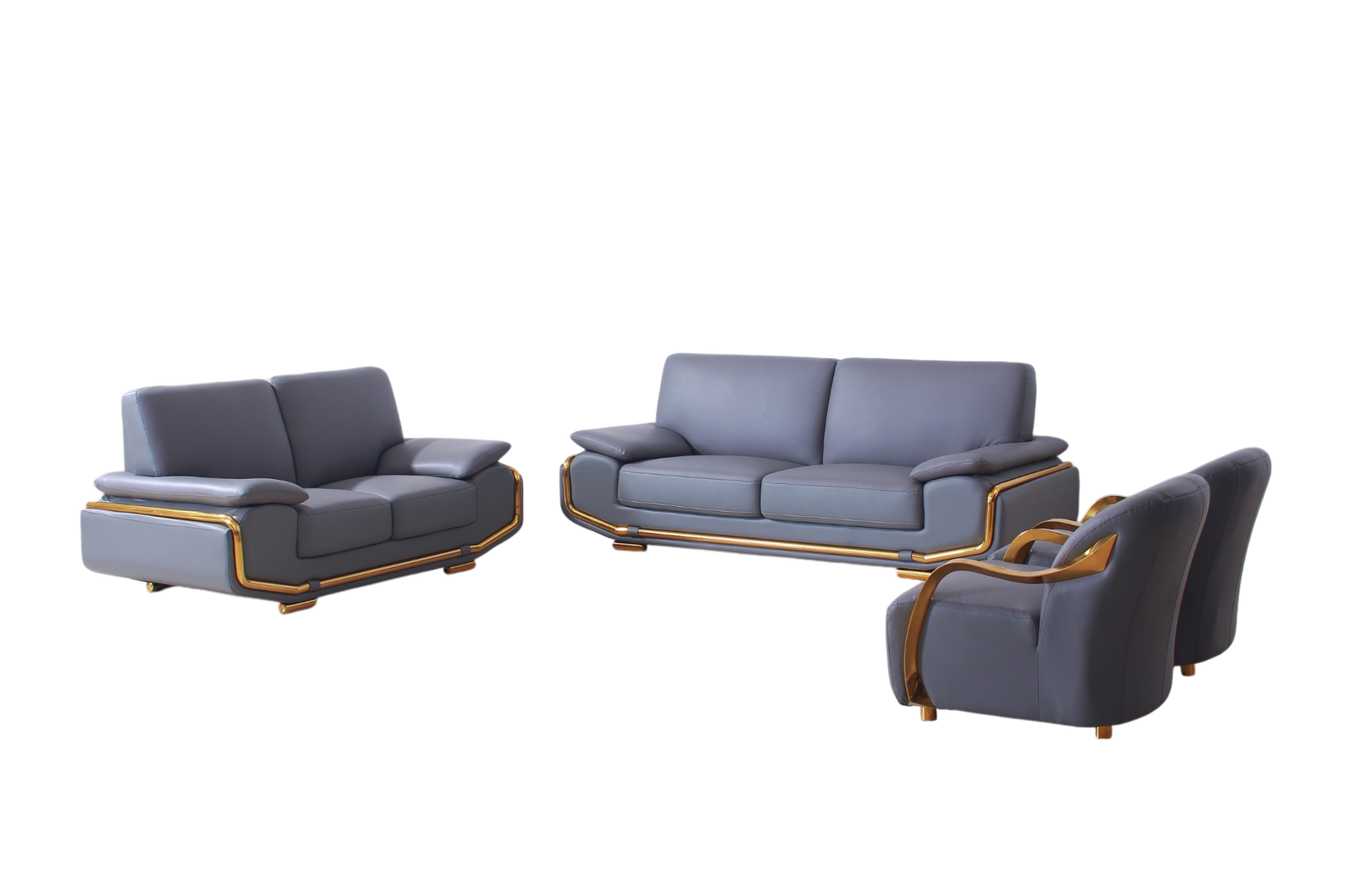 Hilton 4 Piece Sofa Set, Slate Grey with Gold