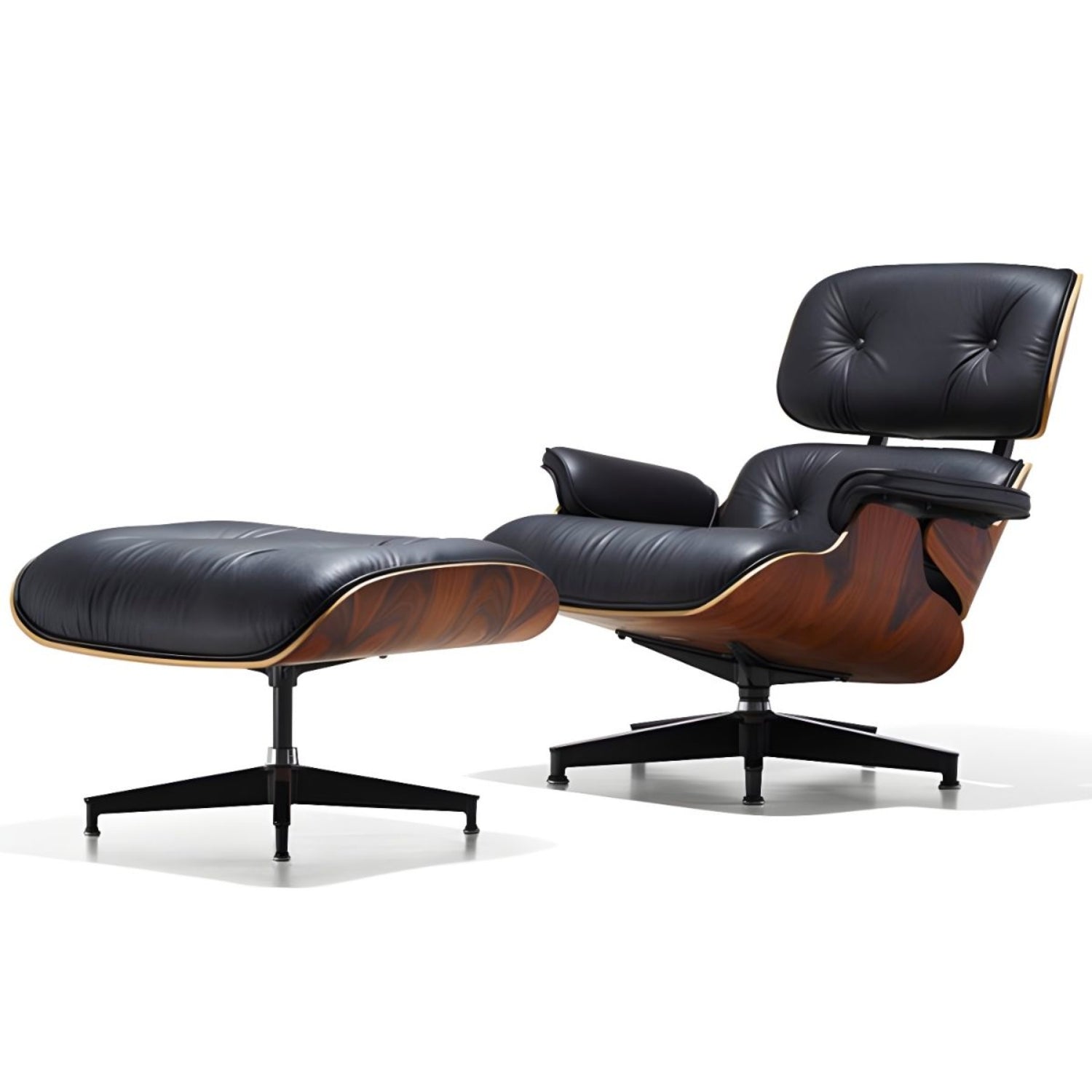 A sleek Eames lounge chair and ottoman, perfect for relaxation and stylish decor.