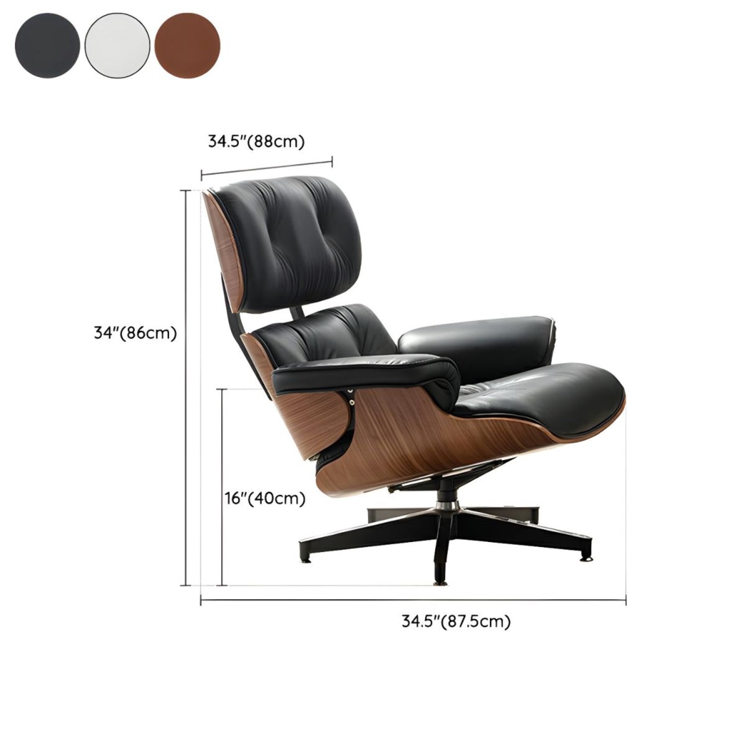 Image of Eames lounge chair displaying measurements, highlighting its elegant style and accurate sizing.