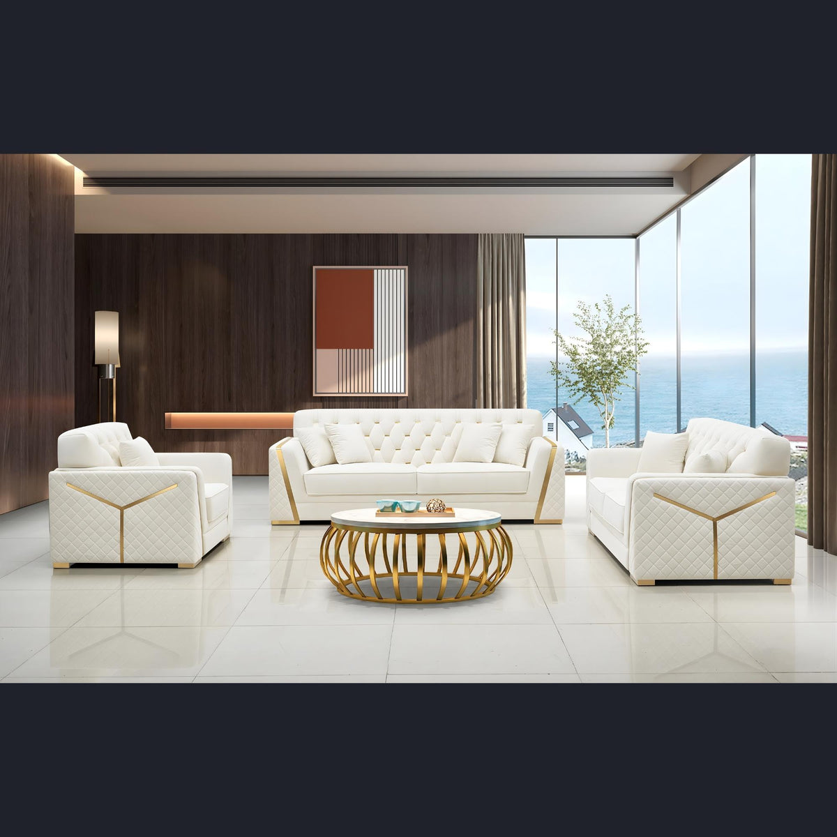 Isonzo Sofa Set – Diamond Tufted White