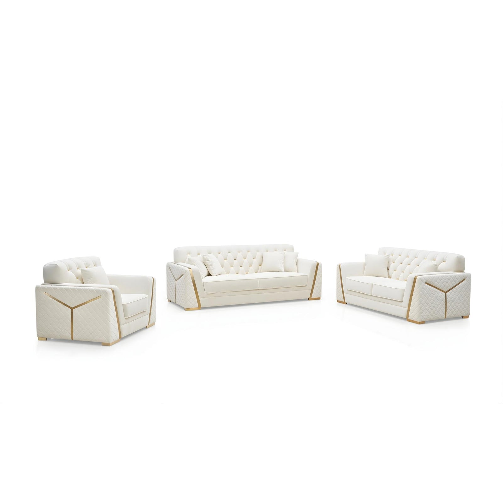Isonzo Sofa Set – Diamond Tufted White
