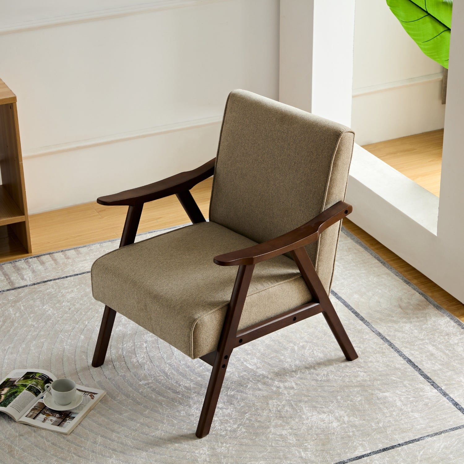 kaleo accent armchair wood taupe top view