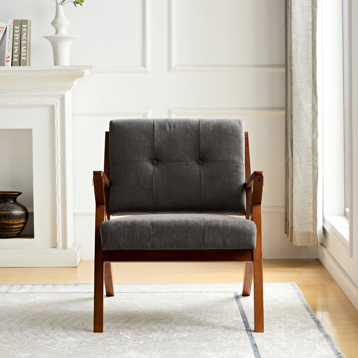 kayden accent armchair wood dark grey side facing