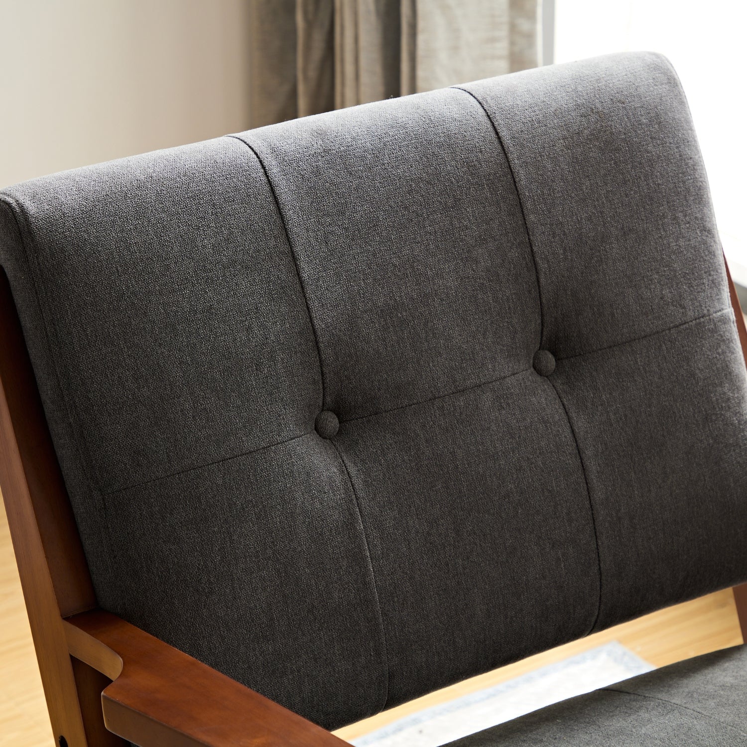 kayden accent armchair wood dark grey tufting