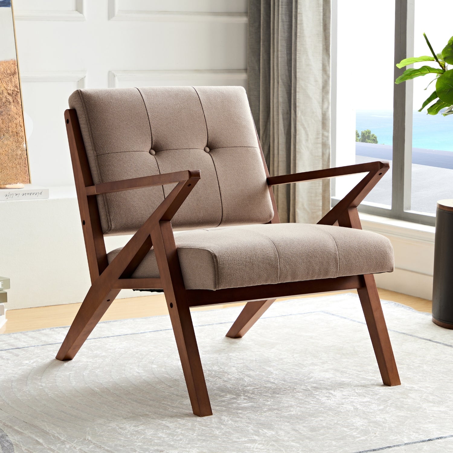 kayden accent armchair wood sienna brown side view z shaped legs