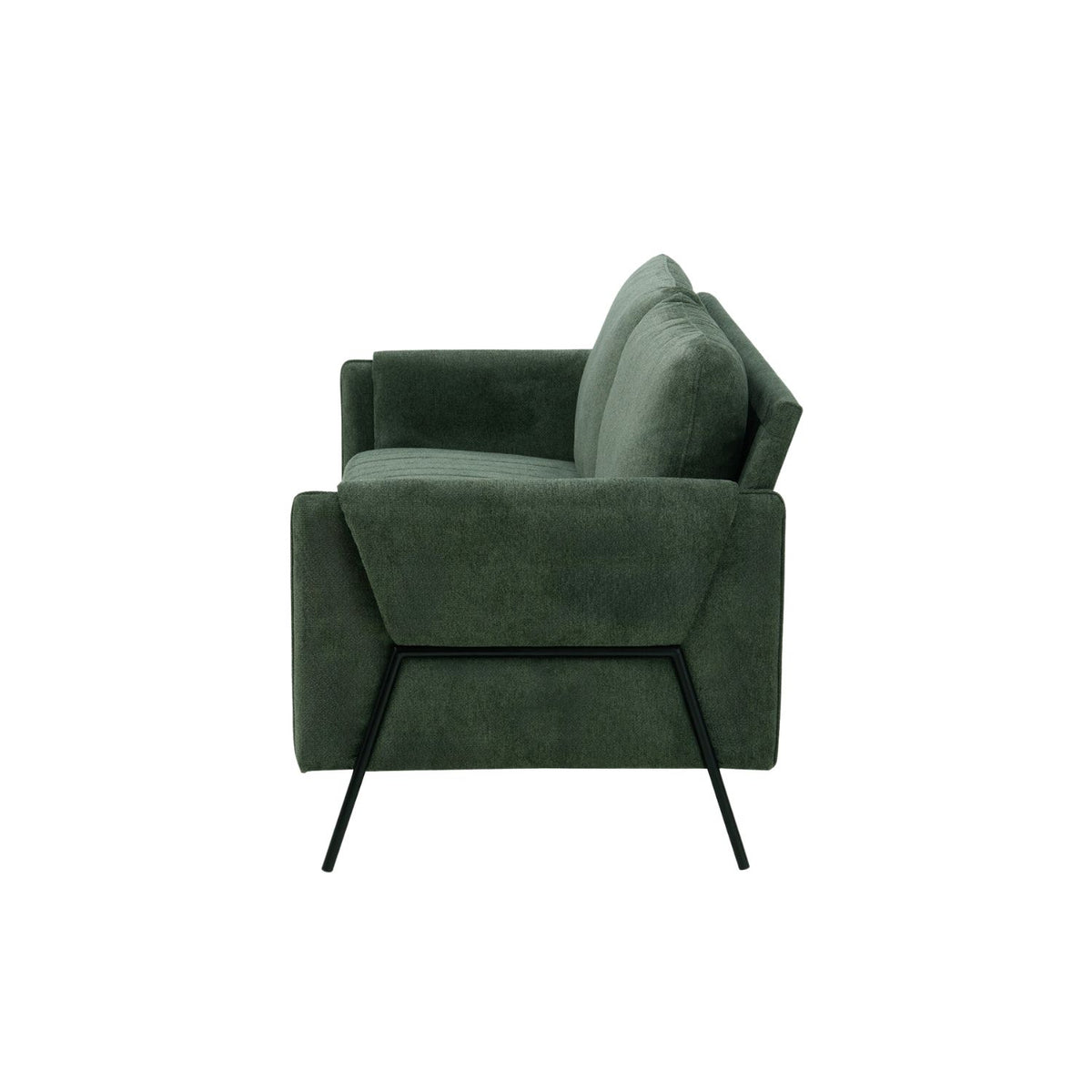 Side view of the Kreslo Green 2-Seater Sofa showing its compact profile.