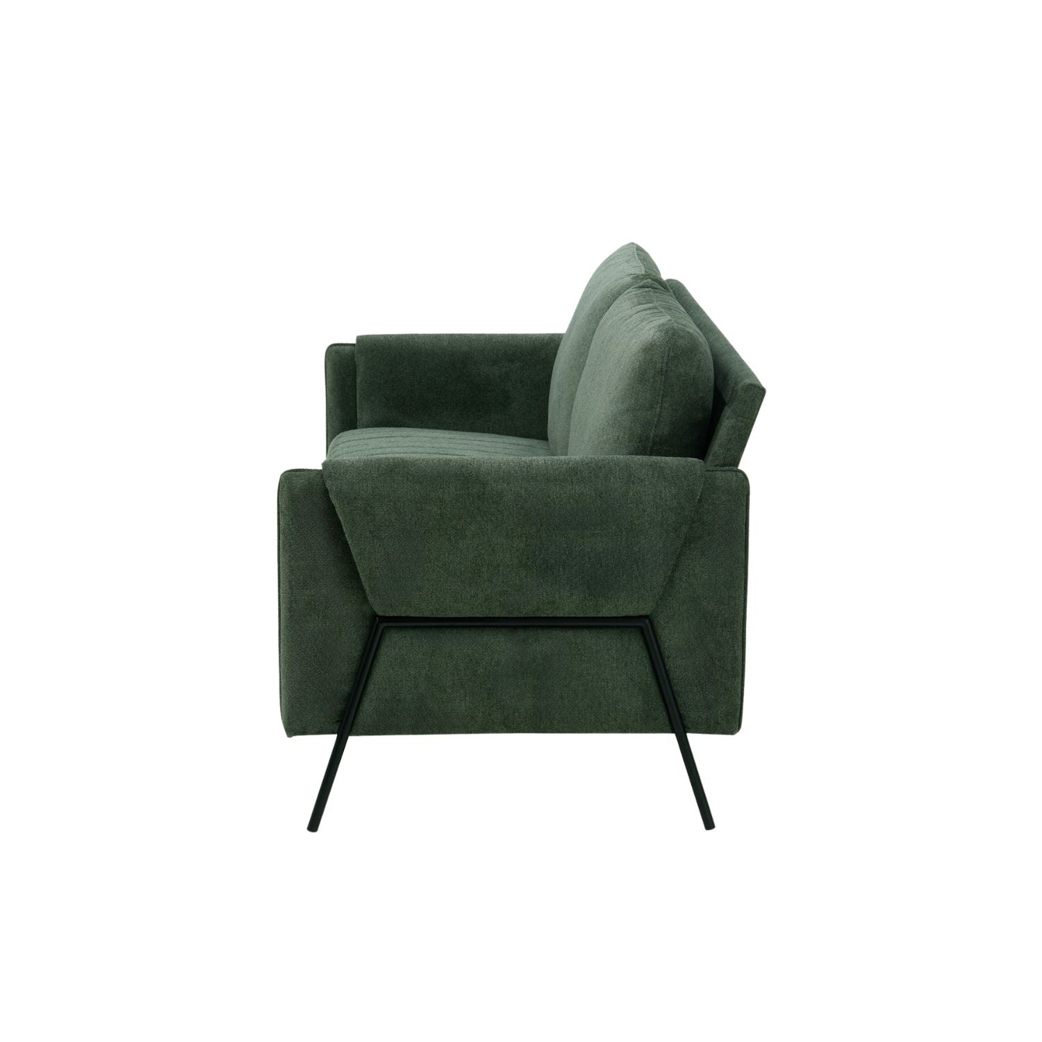 Side view of the Kreslo Green 2-Seater Sofa showing its compact profile.