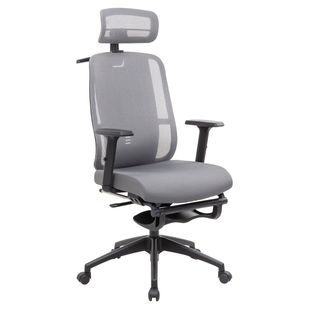 Kyona mesh office adjustable task chair with clothing hanger foot rest adjustable headrest lumbar support and armrest.