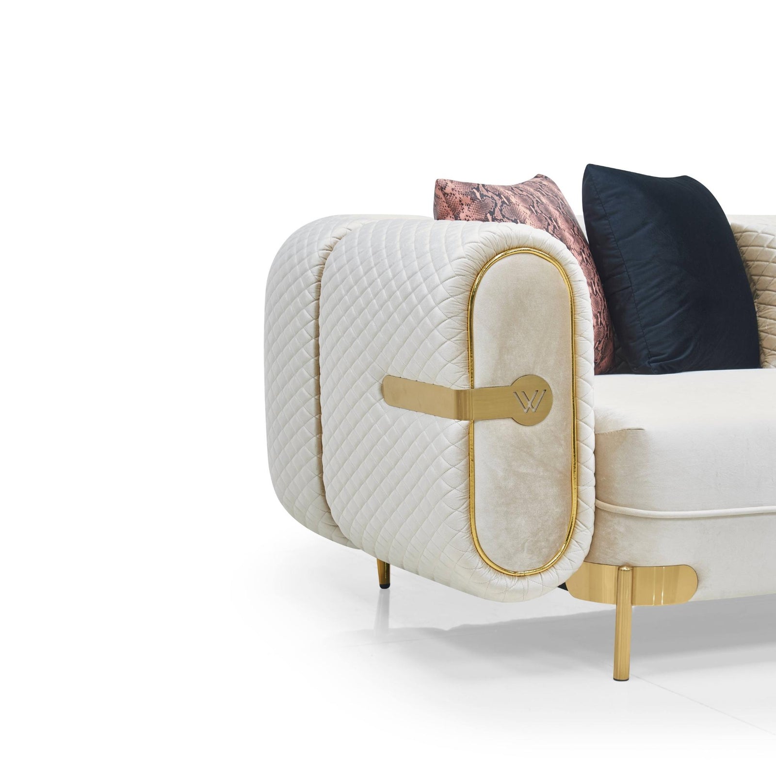 Marielle Sofa Set – Ivory & Black Gold Trim