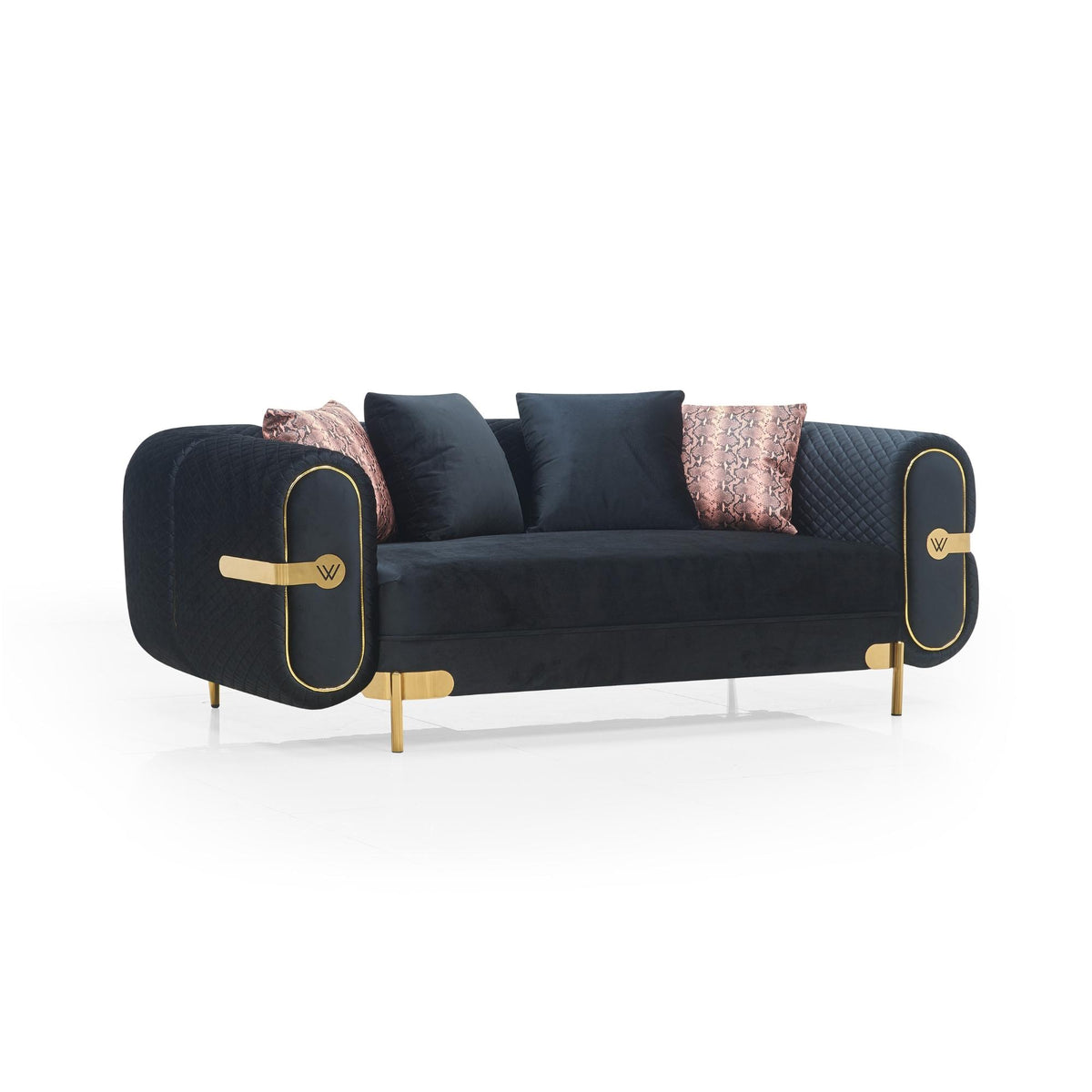 Marielle Sofa Set – Ivory & Black Gold Trim
