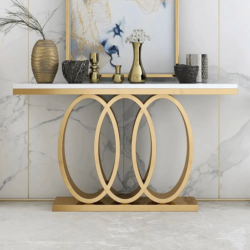 mercer steel gold console table