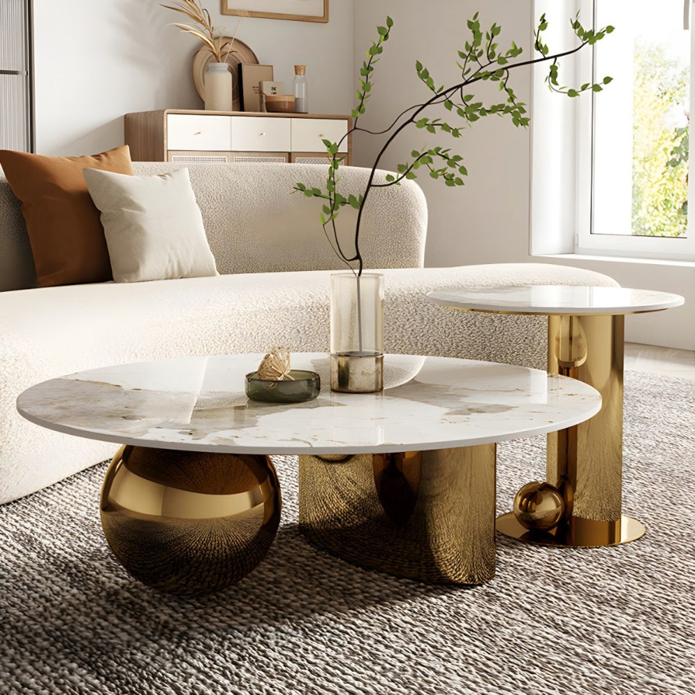 minotti coffee and side table gold side view