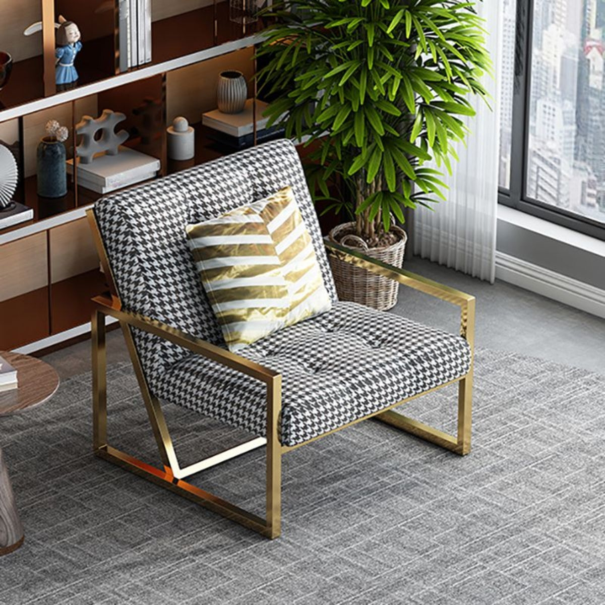 mirabel lounge accent chair in houndstooth fabric